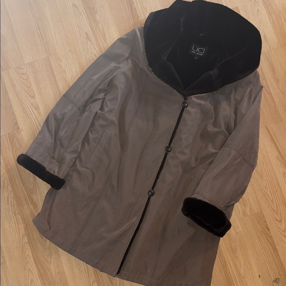 Utex Design Jacket Coat Brown Coat fur Trim XL
